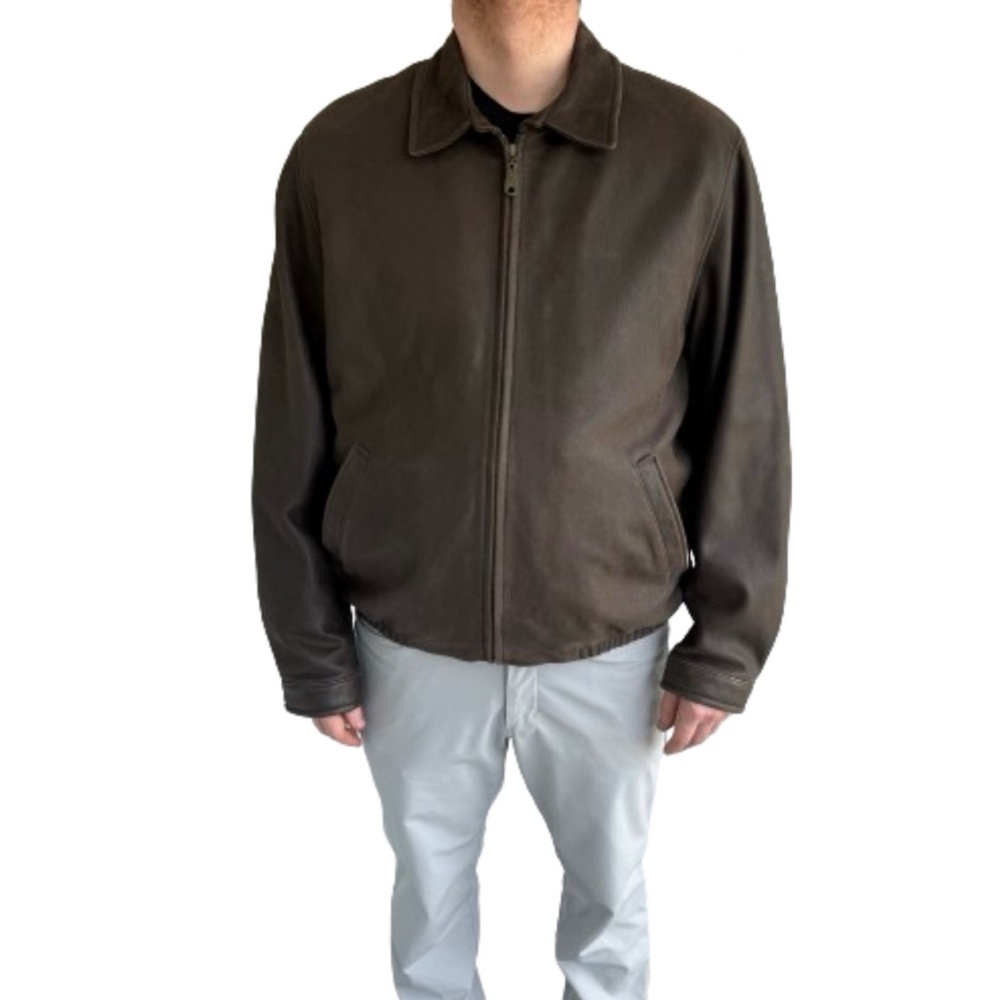 Columbia Mens Vintage Sportswear Brown Leather Flannel Lined Jacket Tall Sz XLT - Picture 2 of 10